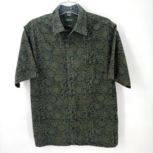 Orvis Classic Fit Shirt Mens Large Green Floral Button Up Short Sleeve Cotton